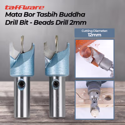 Taffware Tideway Mata Bor Drill Bit DIY Buddha Tasbih Beads 2mm 2 PCS 12mm - No Color