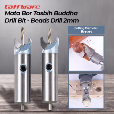 Taffware Tideway Mata Bor Drill Bit DIY Buddha Tasbih Beads 2mm 2 PCS 8mm - No Color