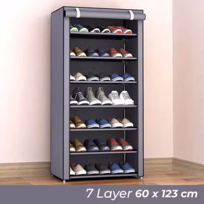 BKZ Rak Sepatu Sandal Multilayer Shoe Rack Cloth Storage 7 Layer - F10 - Gray Silver