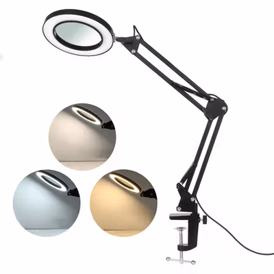KKMOON Lampu Meja Belajar LED Kaca Pembesar 3 Color 3000-6500K 12W - HP-P6 - Black
