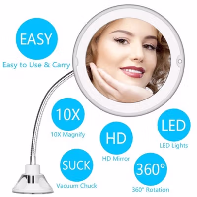 ORZ Cermin Make Up LED Magnification 10X Folding Suction Cup - HHO77 - White