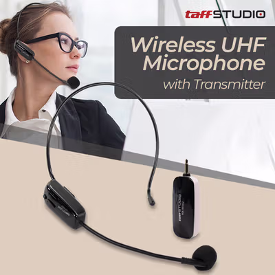 TaffSTUDIO Wireless Microphone UHF Call Center with Transmitter - HX-W002 - Black
