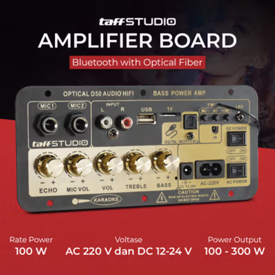 TaffSTUDIO Papan Audio Amplifier Karaoke Bluetooth with Optical Fiber - D50 - Black