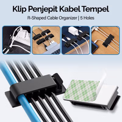 DRIVUU Klip Penjepit Kabel Tempel R-Shaped Cable Organizer 5 Holes - DR-515 - Black