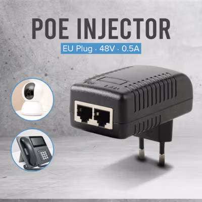 DLK Adaptor PoE Injector Ethernet EU Plug 48V 0.5A - POE-4805 - Black