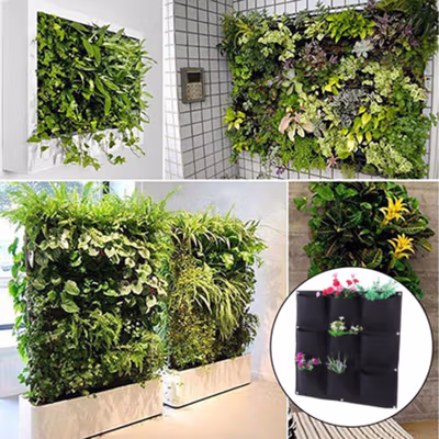 Pot Gantung Bunga Hias Tanaman Dekorasi Dinding Vertical Garden 9 Slot - HY001-GR-5 - Black