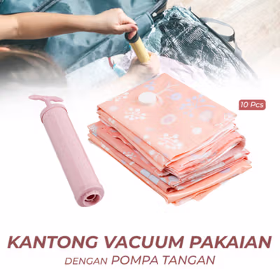 TaffPACK Kantong Vacuum Pakaian Plastic Storage 10 PCS with Hand Pump - SN09109 - No Color