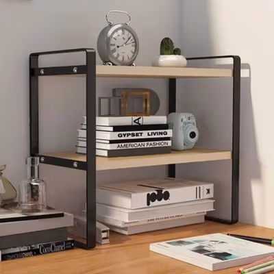 AOLIVIYA Rak Buku Minimalis DIY Table Bookshelf Organizer Double Layer - AO40 - Black