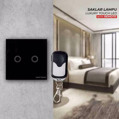 TaffHOME Saklar Lampu Luxury Touch LED with Remote 2 Gang - XJG-DH001 - Black