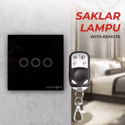 TaffHOME Saklar Lampu Luxury Touch LED with Remote 3 Gang - XJG-DH001 - Black