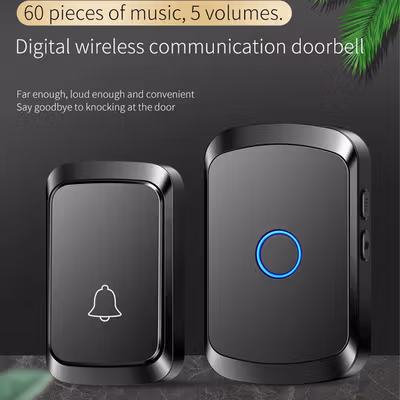 TaffHOME Bel Pintu Rumah Wireless Doorbell 60 Tunes LED Light - A50 - Black
