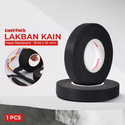 TaffPACK Lakban Kain Pembungkus Kabel Tape Heat-resistant 15M 15mm - TF12 - Black