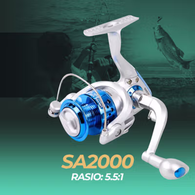 YUMOSHI Reel Pancing Spinning Fishing Reel 5.5:1 SA Series SA2000 - Silver Blue