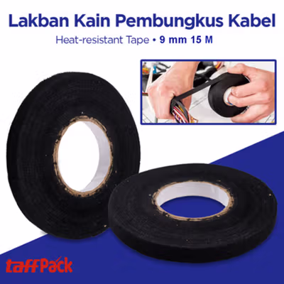TaffPACK Lakban Kain Pembungkus Kabel Tape Heat Resistant 15M 9mm - TF12 - Black