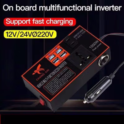 CHANG XIN Car Power Inverter DC 12V/24V to DC 220V 4 USB Port - CX15 - Black/Orange