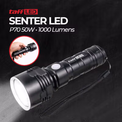 TaffLED Senter LED XLM P70 USB Rechargeable 50W 1000 Lumens with 26650 Battery - XLM-P70 - Black