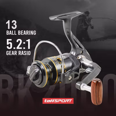TaffSPORT GHOTDA Reel Pancing Spinning Fishing Reel 5.2:1 2000 - BK2000 - Gun Black