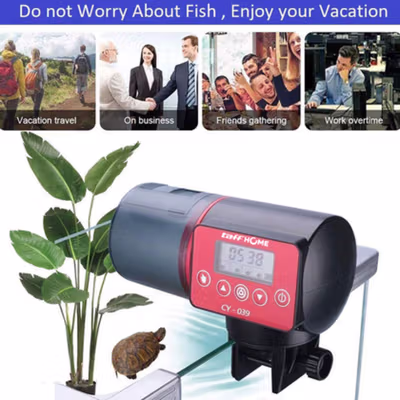 TaffHOME Dispenser Makanan Ikan Otomatis Fish Feeder Timer 200ml - CY-039 - Black/Red