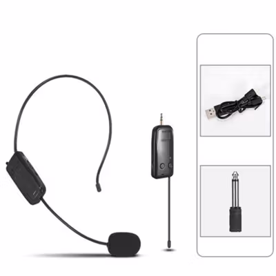 Erilles Wireless Microphone 2.4G Headset 300mAh with Receiver - E66 - Black