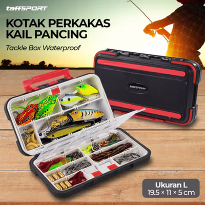 TaffSPORT Kotak Perkakas Pancing Kail Umpan Waterproof Tackle Box L - DY029 - Black/Red