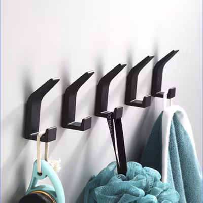 TaffHOME Gantungan Dinding Kapstok Hook Hanger Aluminium 5 PCS - ST30 - Black