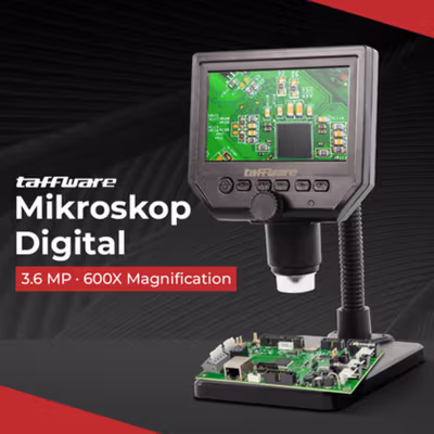 Taffware Mikroskop Digital 3.6MP 600X with Monitor and Fleksibel Stand - G600 - Black