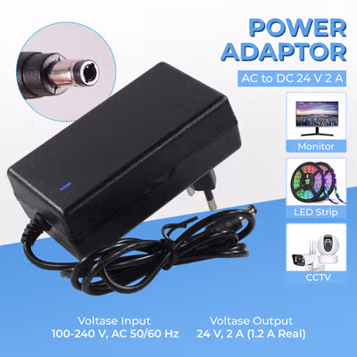 Taffware Adaptor Power Supply Converter AC to DC LED Strip 24V 2A - 2420 / 1820 - Black