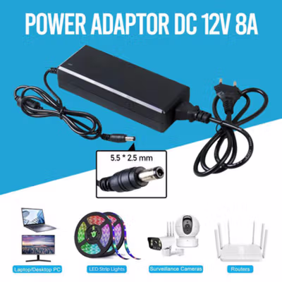 VBS Adaptor Power Supply Converter AC to DC 12V 8A LED Strip Monitor - 1280 - Black