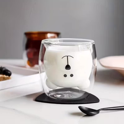 LETUZI Gelas Kaca Aesthetic Tahan Panas Double Wall Bear Glass 250ml - Transparent