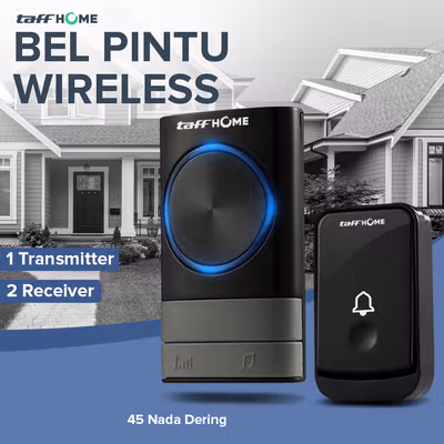 TaffHOME Bel Rumah Wireless Waterproof 2 Receiver Doorbell - Q189-BB - Black