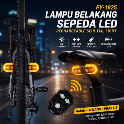 FY Lampu Belakang Sepeda LED Rechargeable Sein Tail Light 30 Lumens - FY-1825 - Black