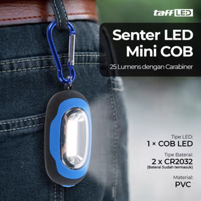 TaffLED Senter LED Mini COB 25 Lumens dengan Carabiner - BM-9402 - Blue