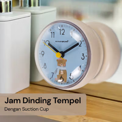 Hellobear Jam Dinding Tempel Wall Clock with Suction Cup Waterproof - V99 - White