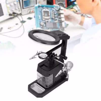 Pegangan Solder dengan Kaca Pembesar LED Welding Magnifier 2.5X/4X/16X - TE-803 - Black