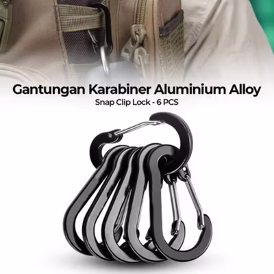 ACOMS Gantungan Carabiner Aluminium Alloy Snap Clip Lock 6 PCS - CC1 - Black