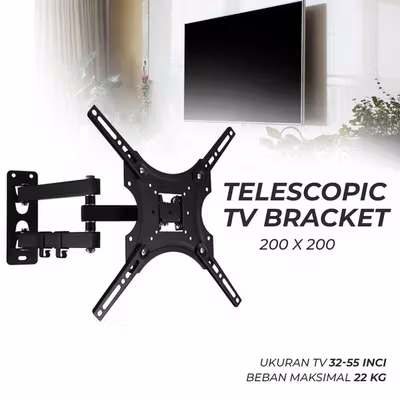 Taffware Bracket TV Dinding Telescopic VESA 200x200 for 32-55 Inch TV - X-400 - Black