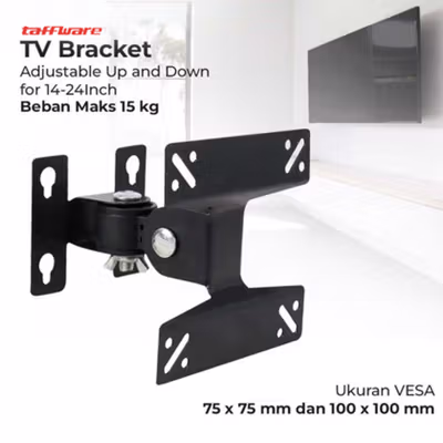 Taffware Bracket TV Dinding Adjustable VESA 100x100 14-24 Inch - TV-W24 - Black