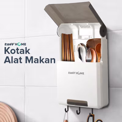 TaffHOME Kotak Penyimpanan Alat Makan Kitchen Utensil Box - HCH-006 - Black White