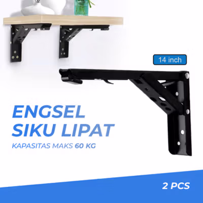 Taffware Bracket Siku Rak Dinding Penyangga Stainless Steel 60kg 2 PCS 14 Inch - NED-6112 - Black