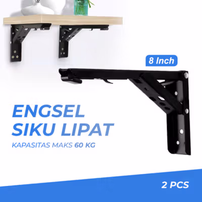 XIDA Bracket Siku Rak Dinding Penyangga Stainless Steel 60kg 2 PCS 8 Inch - NED-6112 - Black