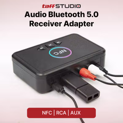 TaffSTUDIO Audio Bluetooth 5.0 Receiver Adapter NFC RCA AUX - D10 - Black
