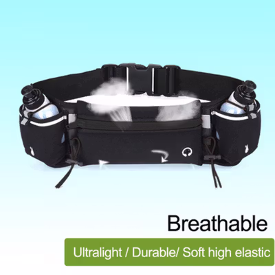 Babundo Tas Pinggang Olahraga Lari dengan 2 Botol Running Waist Bag - RUN051A - Black/Black