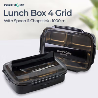 TaffHOME Kotak Makan Lunch Box Stainless Steel 4 Grid 1L - LB0919 - Black