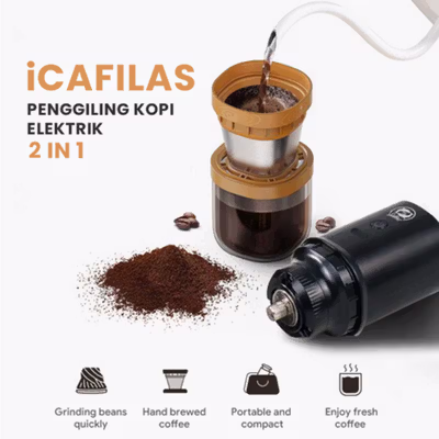iCafilas Alat Penggiling Kopi Elektrik Coffee Grinder 2in1 Dripper - FK13 - Black