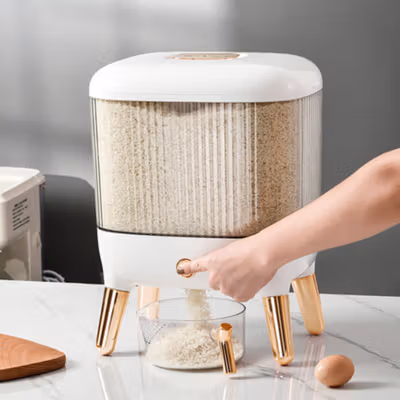 TaffHOME Tempat Beras Dispenser Rice Box Container Insect Proof 10kg - DK32 - White/Gold