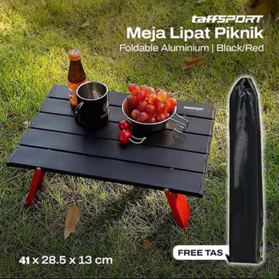 TaffSPORT Meja Lipat Outdoor Piknik Camping Portable Aluminium - 8826 - Black/Red