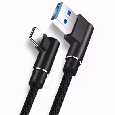 Kabel Data USB Type C Multifungsi Braided L Shape Cable 2.1A 1M - Black