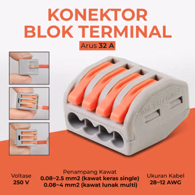 Guillermo Terminal Block Konektor Sambungan Kabel Listrik 1 PCS PCT-214 - GTB6 - Gray