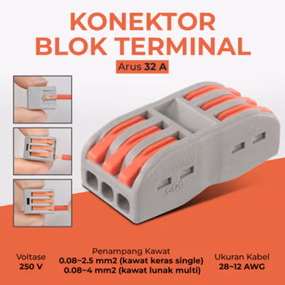 Taffware Terminal Block Konektor Sambungan Kabel Listrik 1 PCS PCT-223 - GTB6 - Gray