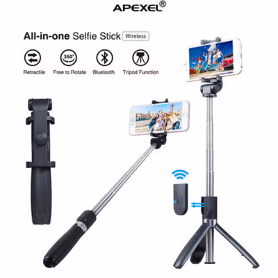 APEXEL Tripod HP Tongsis Monopod Portable with Bluetooth Remote - APL-L01 - Black